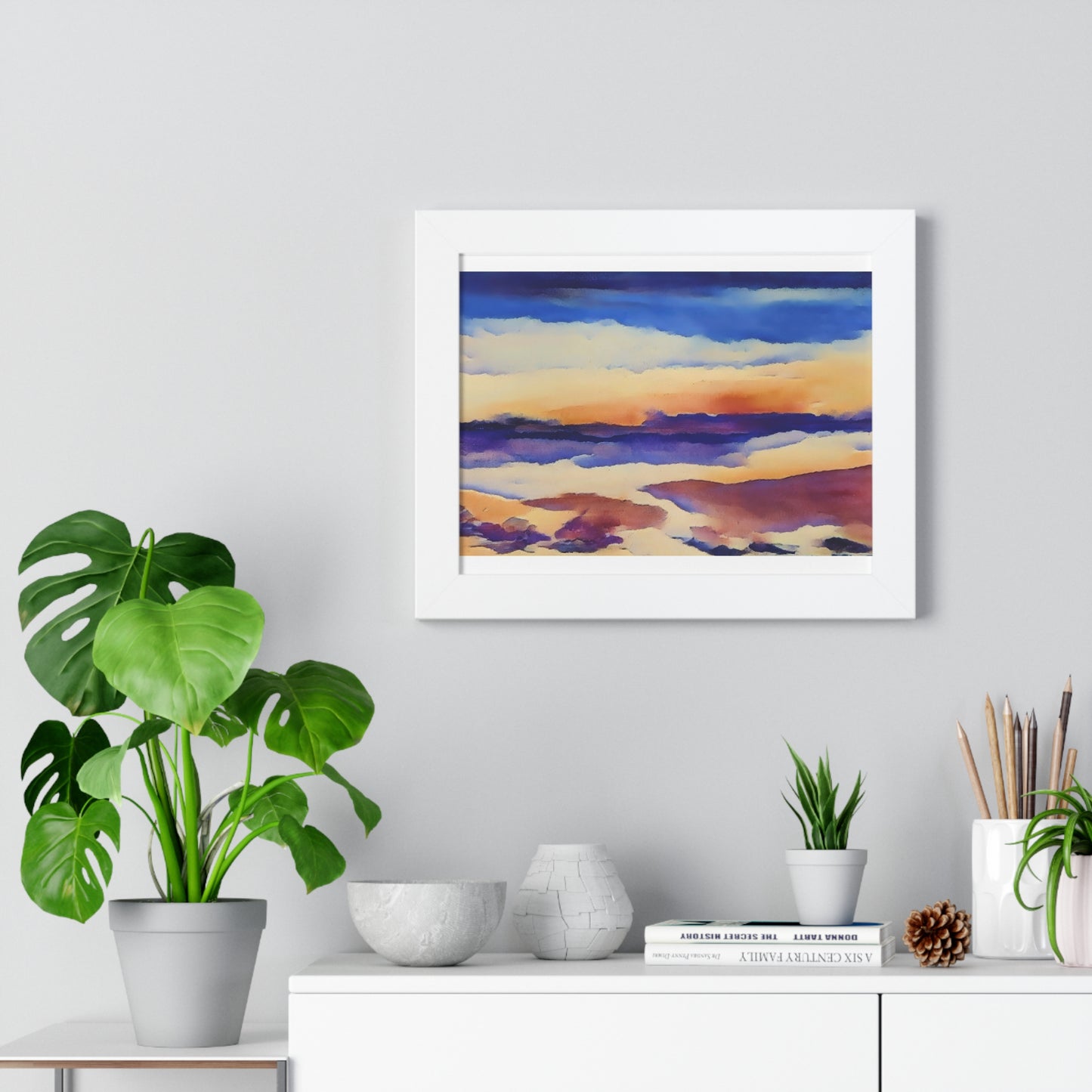 Scintillating Watercolor Sunset Sky Beach Vibes Wall Art | Living room, Bedroom, Interiors - Framed Poster